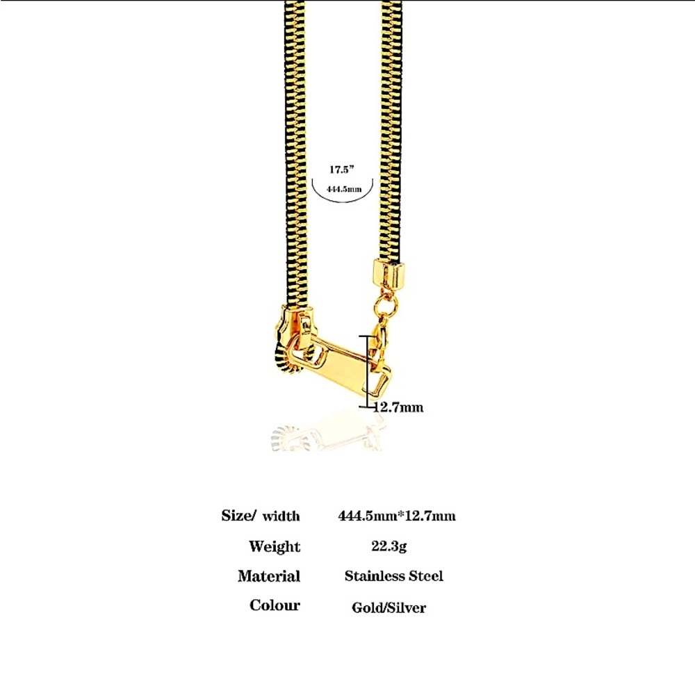 Metal Gold Silver Zipper Necklace Industrial Edgy Statement Choker Tarnish Free - Picture 10 of 11